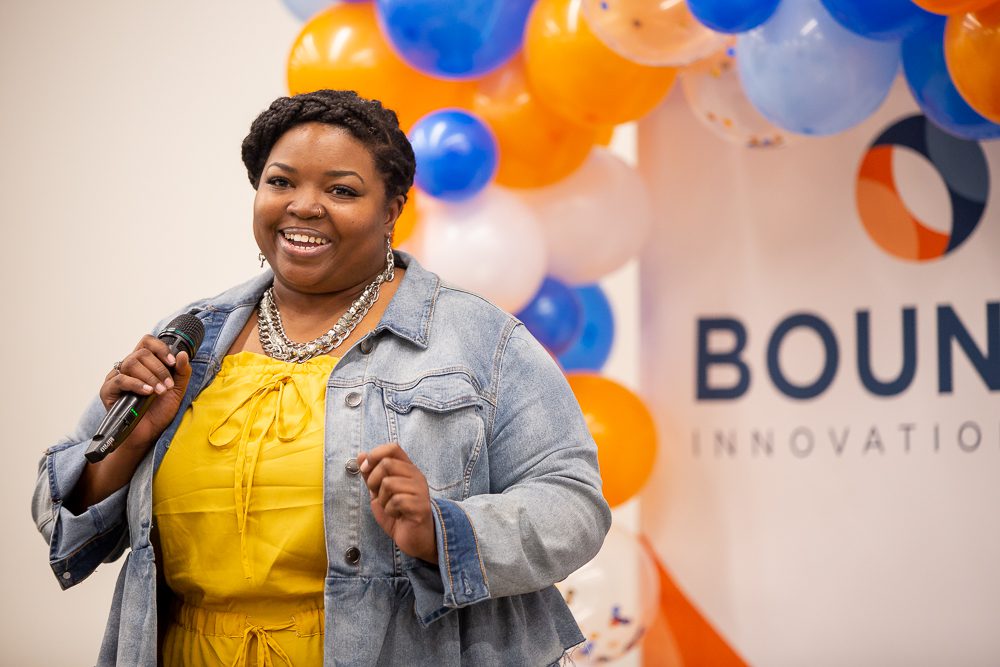 The Maid Experience owner Shanisha Collins pitches her business during the Life's a Pitch event.